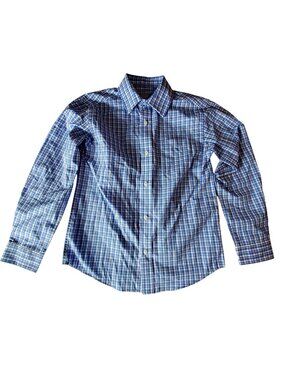 Cat & Jack Boys Blue Plaid Button-Up Shirt Size M (8) Cotton Blend Long Sleeve